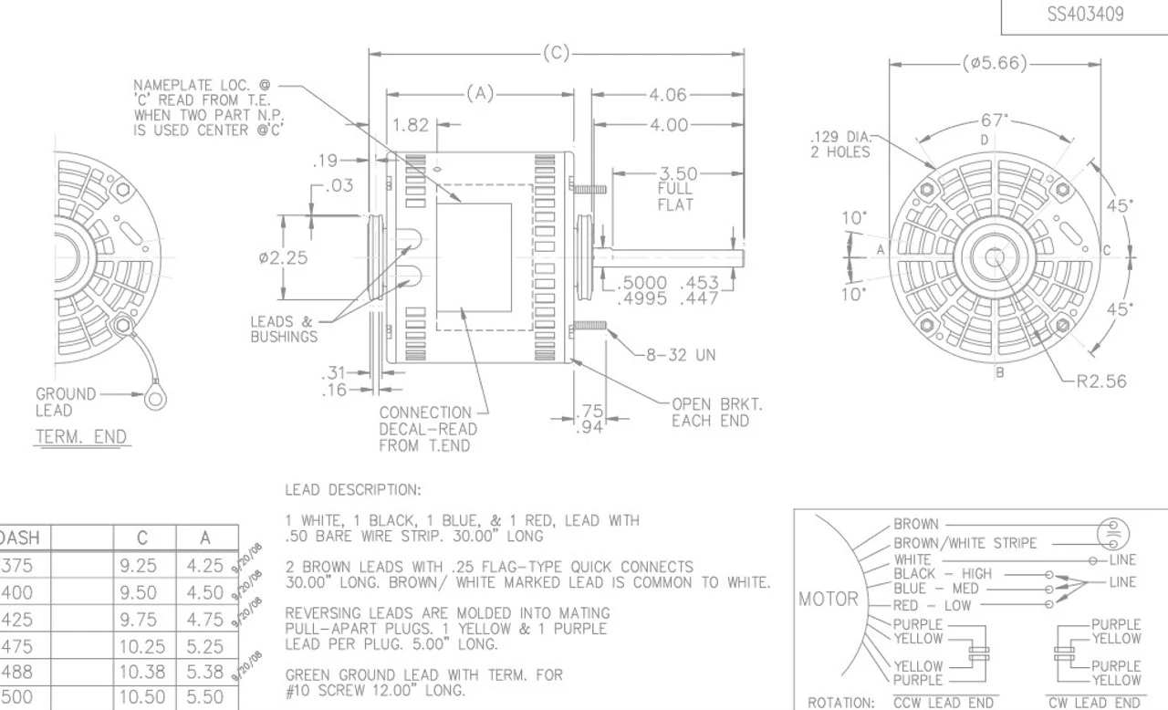 X002 Marathon 1/3 Hp 115V 1075 RPM (3 Speed) OPAO 48Z Frame Blower Motor 5 X002 Marathon 1/3 Hp 115V 1075 RPM (3 Speed) OPAO 48Z Frame Blower Motor - Image 3