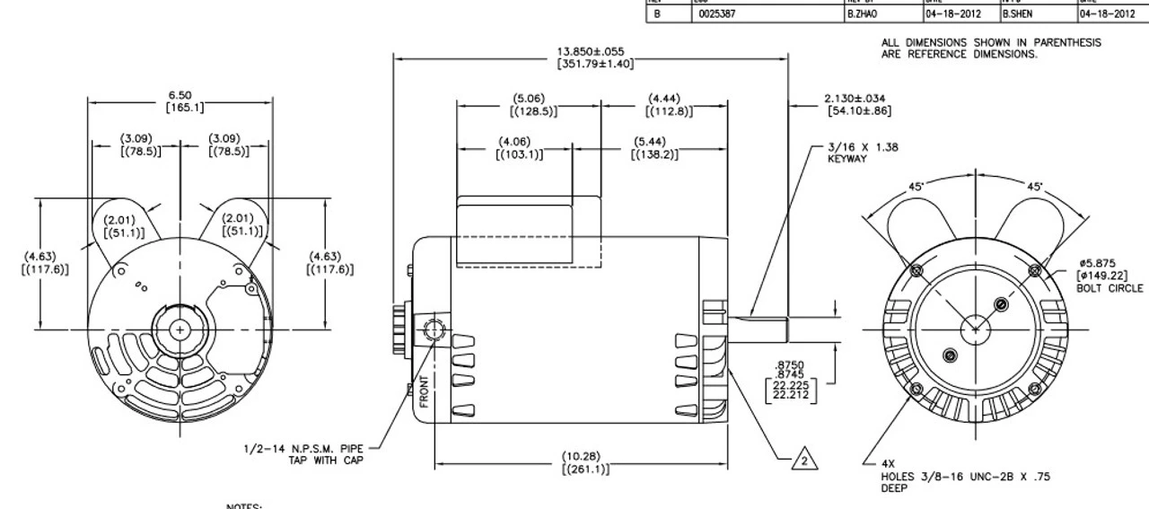V108 Century 2 Hp 1800 RPM 145TC Frame ODP (no Base) 115/208-230V Motor 6 V108 Century 2 Hp 1800 RPM 145TC Frame ODP (no Base) 115/208-230V Motor - Image 4