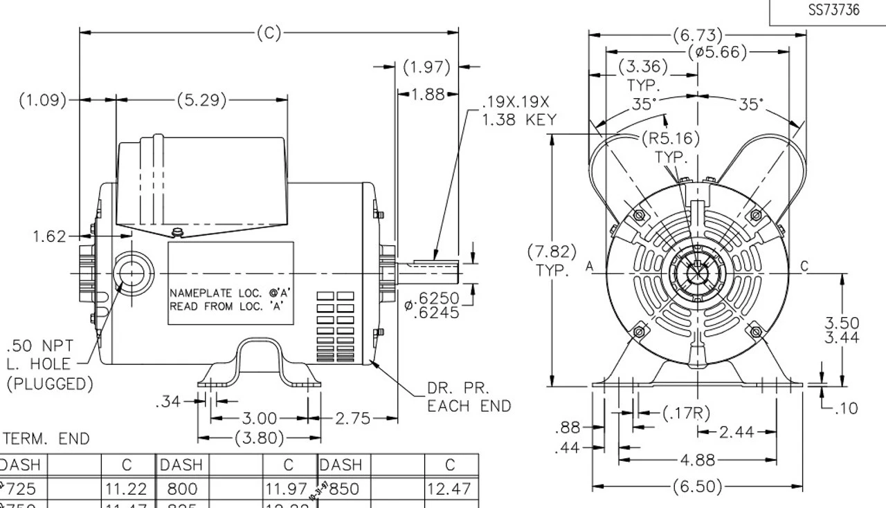 D010 Marathon 1 Hp (1 Speed) 115/208-230V 3600 RPM ODP 56 Frame Cap Start/Run Pressure Washer Motor 6 D010 Marathon 1 Hp (1 Speed) 115/208-230V 3600 RPM ODP 56 Frame Cap Start/Run Pressure Washer Motor - Image 4