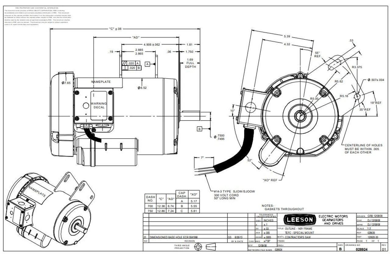 120925.00 Leeson | 1.5 Hp 3450 RPM Delta Unisaw Electric Motor 115/230 Volts 6 120925.00 Leeson | 1.5 Hp 3450 RPM Delta Unisaw Electric Motor 115/230 Volts - Image 5