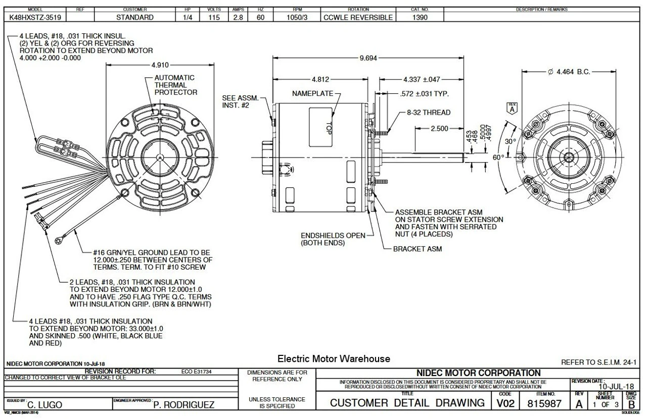 1390 Nidec | 1/4 Hp 1050 RPM 3-Speed 115V; 5.0" Blower Motor 4 1390 Nidec | 1/4 Hp 1050 RPM 3-Speed 115V; 5.0" Blower Motor - Image 2