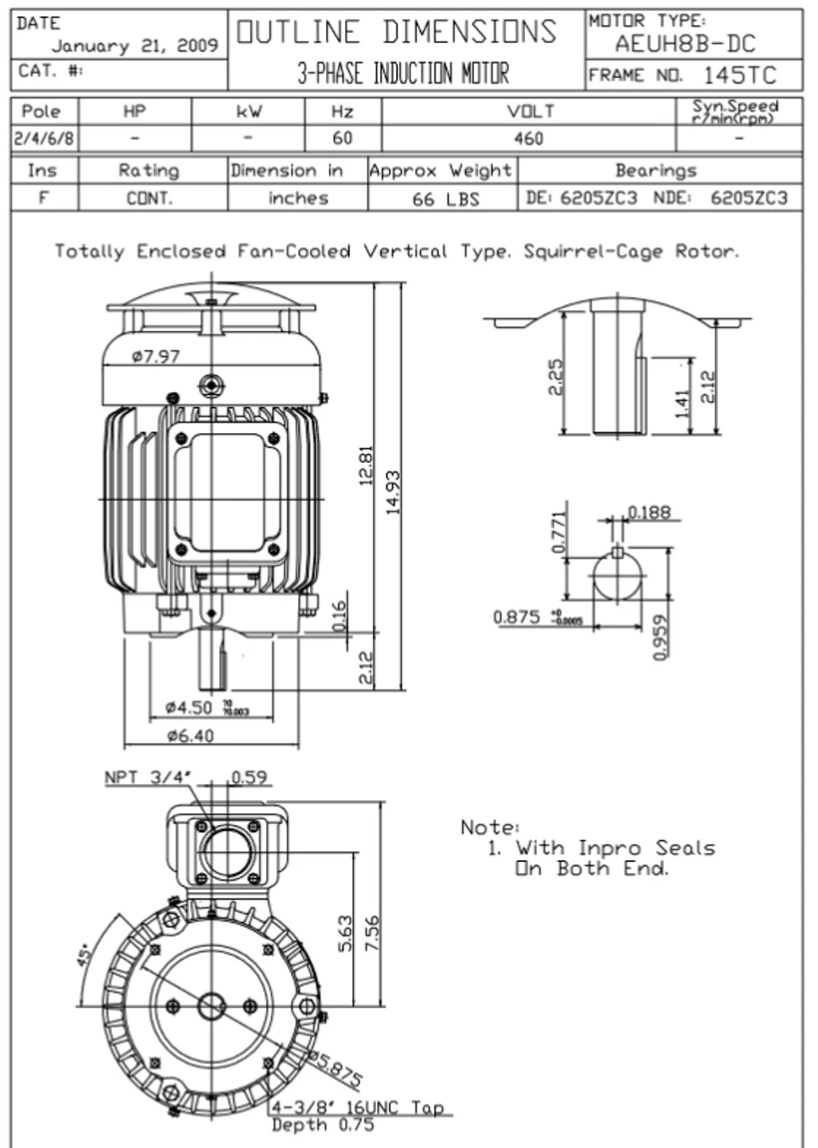 HBV1/54C TECO-Westinghouse 1 1/2 Hp 1800 RPM 145TC Vertical 460V TEFC Severe Duty Petro-Chem 3-Ph Motor 4 HBV1/54C TECO-Westinghouse 1 1/2 Hp 1800 RPM 145TC Vertical 460V TEFC Severe Duty Petro-Chem 3-Ph Motor - Image 2