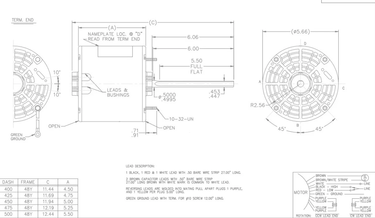 X038 Marathon 1/2 Hp 460V 1075 RPM (2 Speed) OPAO 48Y Frame Blower Motor 5 X038 Marathon 1/2 Hp 460V 1075 RPM (2 Speed) OPAO 48Y Frame Blower Motor - Image 3