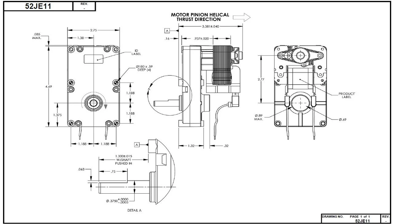 Dayton Model 52JE11 Gear Motor 3/8" Shaft 4 RPM CW 115V (pellet Stove) 4 Dayton Model 52JE11 Gear Motor 3/8" Shaft 4 RPM CW 115V (pellet Stove) - Image 2