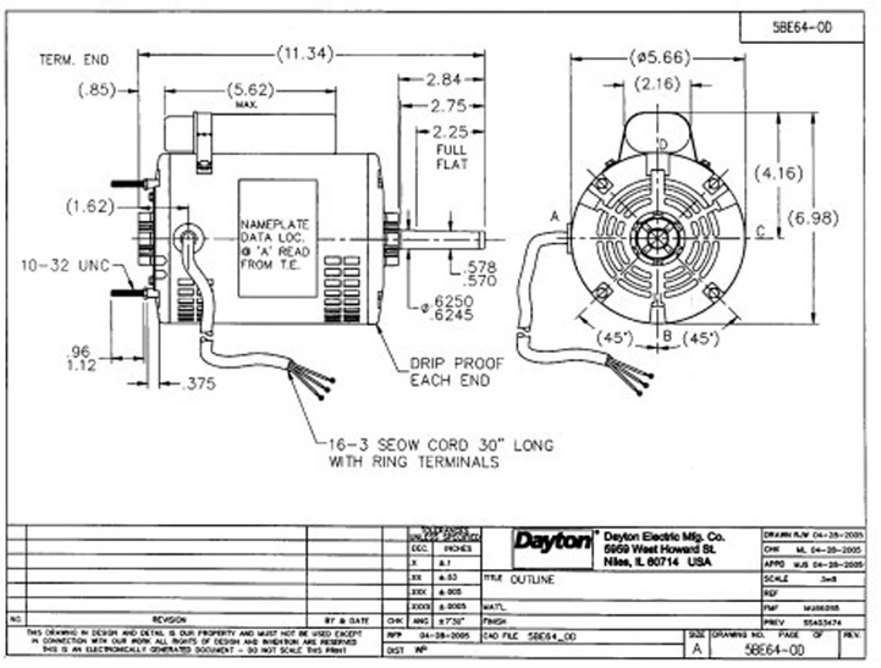 5BE64 Dayton 1/3 HP Direct Drive Blower Motor 1140 RPM 115V 5 5BE64 Dayton 1/3 HP Direct Drive Blower Motor 1140 RPM 115V - Image 3