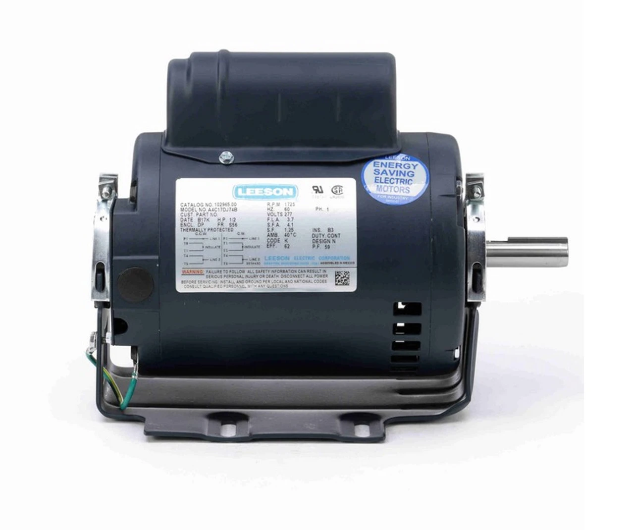 102965.00 Leeson 1/2 Hp 1800 RPM 277V 56 Frame (Resilient Base) ODP 1-Phase Fan Motor 5 102965.00 Leeson 1/2 Hp 1800 RPM 277V 56 Frame (Resilient Base) ODP 1-Phase Fan Motor - Image 3