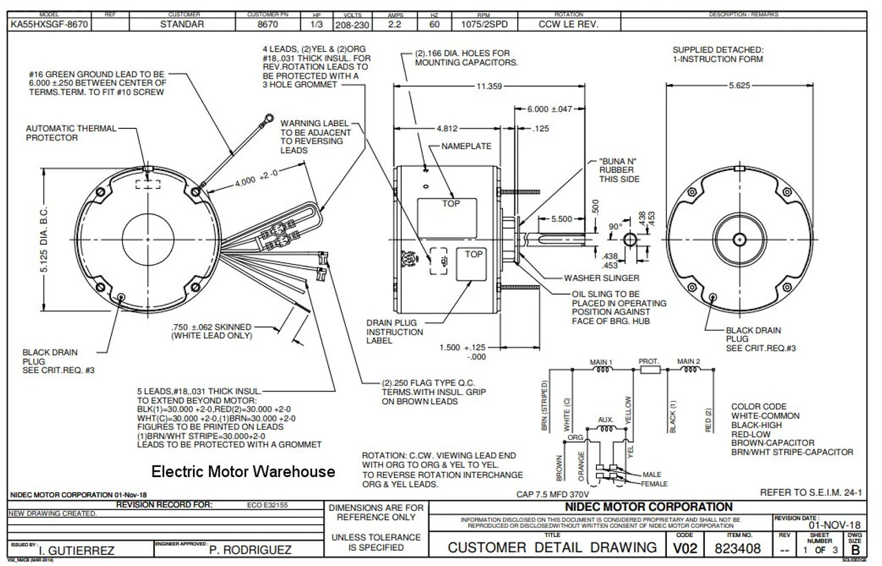 8670 Nidec | 1/3 Hp 1075 RPM 2-Speed 208-230V; 5.6" Condenser Motor 4 8670 Nidec | 1/3 Hp 1075 RPM 2-Speed 208-230V; 5.6" Condenser Motor - Image 2