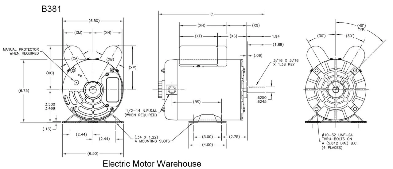 B381 Century 2 HP SPL 3450 RPM M56 Frame 115/230V Air Compressor Motor - Century #B381 6 B381 Century 2 HP SPL 3450 RPM M56 Frame 115/230V Air Compressor Motor - Century #B381 - Image 4