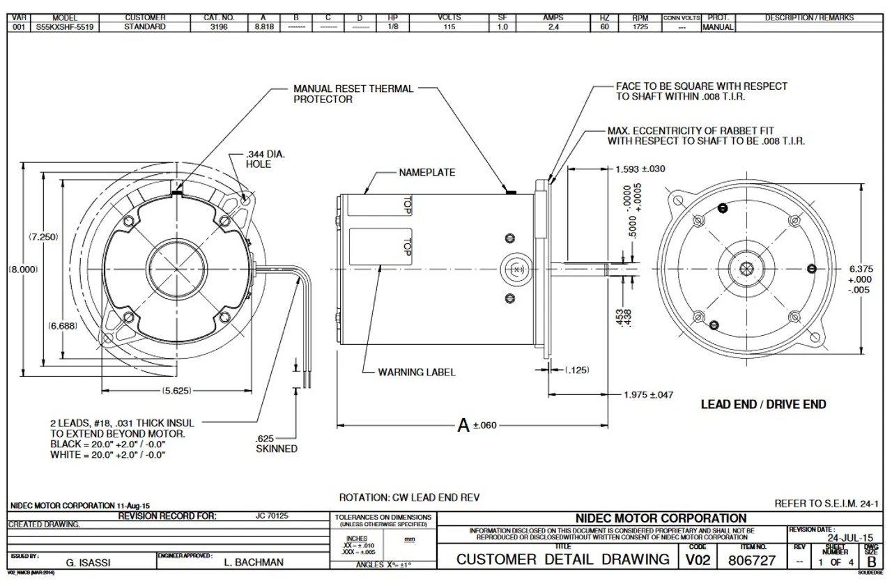 3196 Nidec | 1/8 Hp 1725 RPM 1-Speed 115V, 48N Oil Burner Motor 4 3196 Nidec | 1/8 Hp 1725 RPM 1-Speed 115V, 48N Oil Burner Motor - Image 2