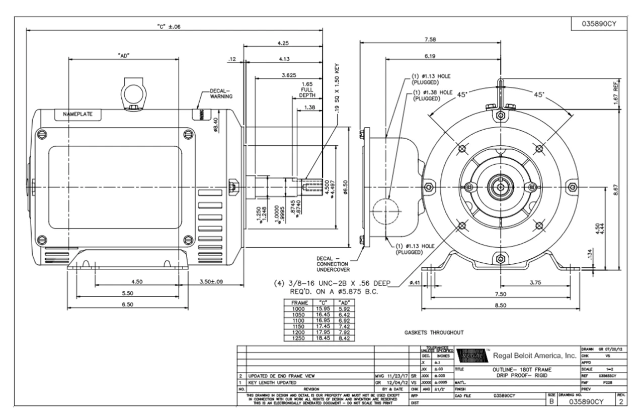 P231M2 Century Motor 5 Hp 3600 RPM 230V 1-phase 184JM Frame Close-Coupled Pump Motor 6 P231M2 Century Motor 5 Hp 3600 RPM 230V 1-phase 184JM Frame Close-Coupled Pump Motor - Image 4