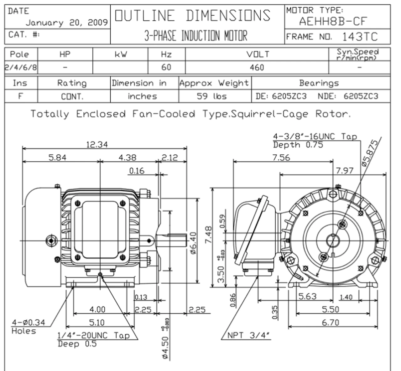 HB0012C TECO-Westinghouse 1 Hp 3600 RPM 143TC 460V TEFC Severe Duty Petro-Chem 3-Ph Motor 4 HB0012C TECO-Westinghouse 1 Hp 3600 RPM 143TC 460V TEFC Severe Duty Petro-Chem 3-Ph Motor - Image 2